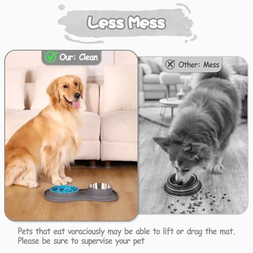 MateeyLife Dog Food and Water Bowl Set 3 in 1, Dog Bowls Slow Feeder & Stainless Steel Water Bowl with Non-Spill Silicone Mat, Cat and Puppy Bowls Pet Dishes for Small Medium Large Breed Anti-Choking - Image 5
