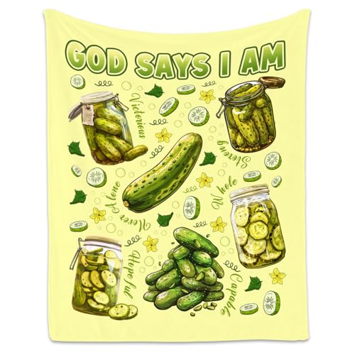 Pickle Blanket, Cozy Soft Throw Gifts for Boys Girls, 40x50 Inch Cute Flannel Blanket for Pickle Lovers, God Says I Am Throw Blankets for Couch Sofa