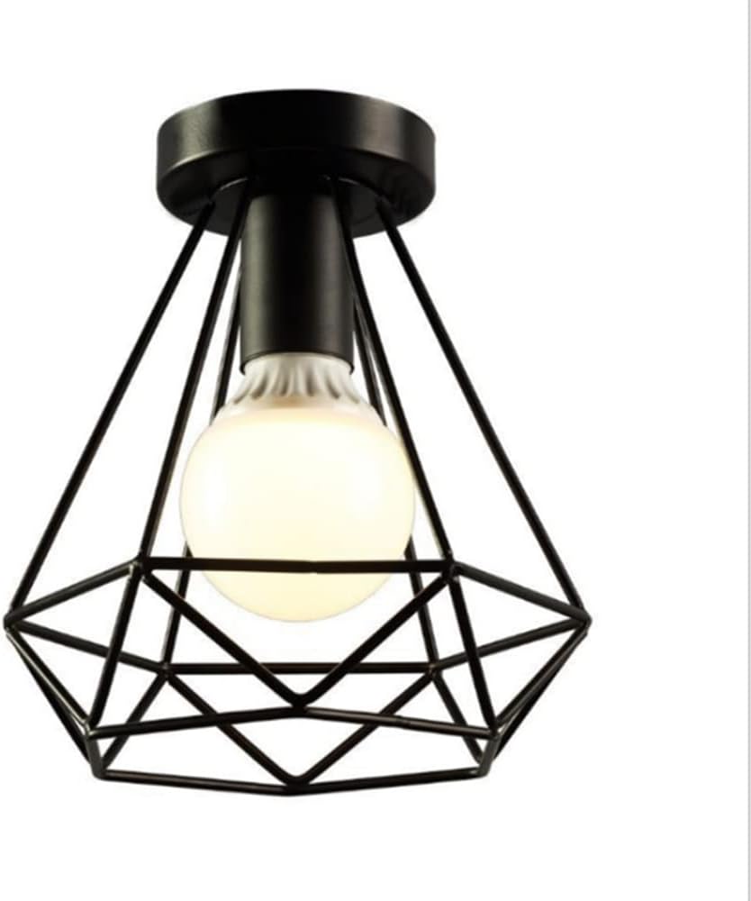 URing Plafonnier Industriel E27 - Lustre Vintage Métal Cage Rétro, Suspension Éclairage Plafond 160mm Max 40W Pour Salon, Cuisine, Chambre, Noir 1 Pack