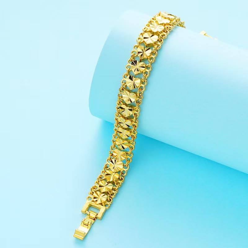 Gold bracelet, women's heart-shaped bracelet Cuban chain, fashionable jewelry women's wife gift mesh chain daughter surprise gift 18K gold