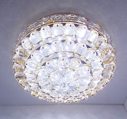 Image of swanart Crystalline Chandelier, 28cm Modern Crystal Ceiling Light Fixture Elegant Flush Mount LED Lamp with 3 Color Temperatures K9 Crystal Chandelier for Bedroom, Living Room, Dining Room