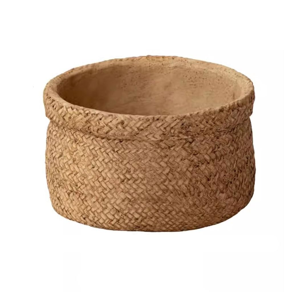 Gelasige One Color Flower Pots Retro Creative Imitation Rattan Cement Flower Pot Courtyard Balcony Home Green Plant Potted Flower Outdoor Flower Pots(B)