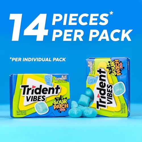 Image of Trident Vibes BLUE RASPBERRY Sugar Free Chewing Gum, 14 Pieces (Pack of 9)
