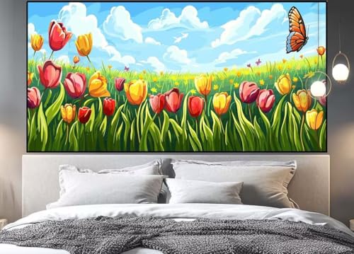 Diamond Painting tulipe papillon grand format 100x40 cm avec strass carrés