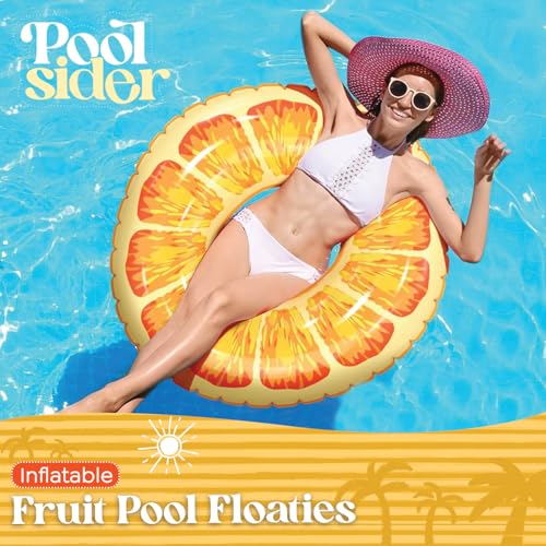 Inflatable Pool Floats (3 Pack) | Large Fruit Pool Floaties (32" Diameter) | 3 Pack Pool Tube Includes Orange, Watermelon & Kiwi - Pool Tubes for Kids | Inflatable Pool Toys by Poolsider