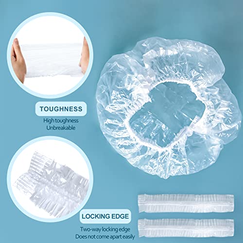 Yafeco100 Pcs Disposable Shower Caps,Plastic Caps For Hair Treatment,Clear Shower Hair Cap Large Thick Waterproof For Women Kids Girls,Travel Hotel Spa,Home Use,Hair Solon (18.1 Inch) #TOP4