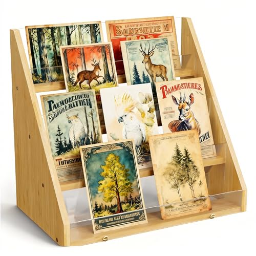 Expositor para tarjetas de bambú de 4 pisos y diseño natural 2