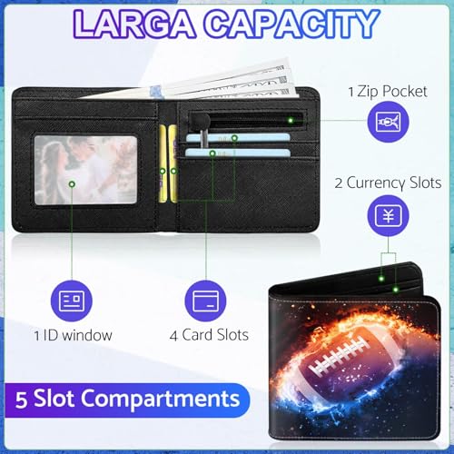 Image of Boys Wallet for Kids, Cool Kids Wallet for Boys Ages 8-10 9-12 11-15, Funny Football Leather Bifold Rfid Blocking, Coin Pocket Id Window for Teen Men Youth Guys Birthday Christmas Gifts