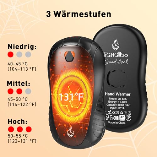 FANDLISS Handwärmer Elektrisch Split 2er-Pack,Wiederaufladbar Handwärmer USB,3 Heizmodi Tragbare Elektrischer Taschenwärmer für Outdoor im Winter 6000mAh,Handwärmer Wiederaufladbar für Outdoor Sport – Bild 4