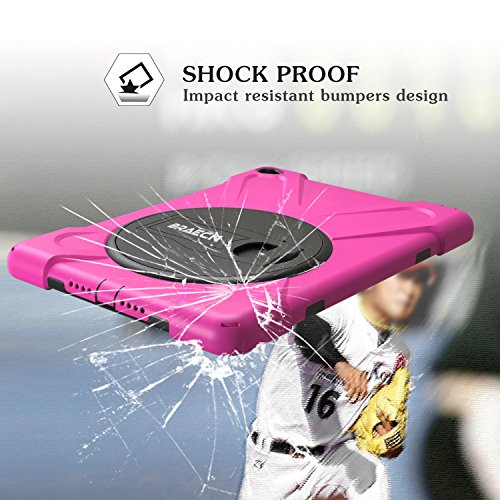 Braecn Ipad Air 1 Rugged Case [Heavy Duty] Full-Body Shockproof Protective Case With 360 Degree Swivel Kickstand/Hand Strap/Shoulder Strap For Apple Ipad Air Kids Case(Rose Red) #TOP4