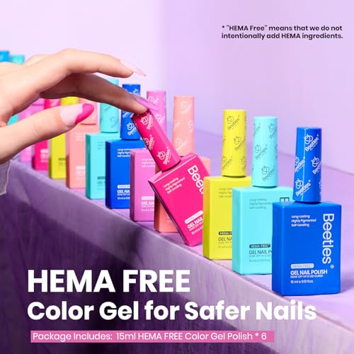 Image of Beetles Neon Gel Nail Polish - Bubbles, Hema Free 6 Colors Summer Gel Nail Polish Set Full Size Hot Pink Orange Yellow Blue Purple Green Soak Off UV LED DIY Bright Rainbow Summer Nails Salon