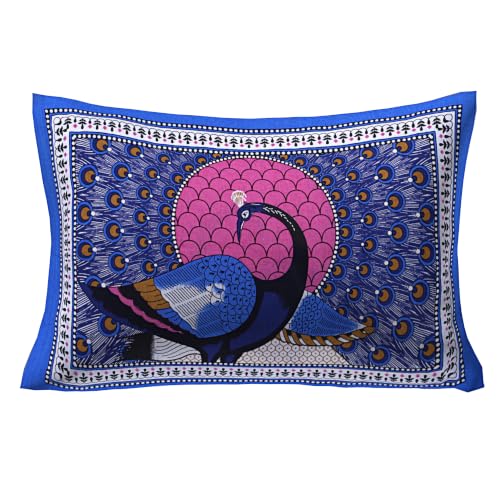 Image of RajasthaniKart Pure 100% Cotton Single Bed Sheet with 1 Pillow Cover (Bedsheet for Single Bed Cotton, Blue Mor)