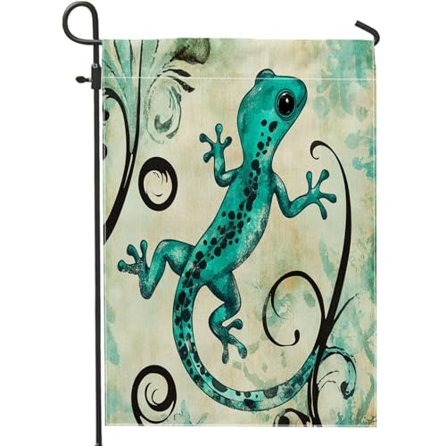 Novelty Teal Lizard Garden Flags 12”x18” Double Sided for Outside Decorative, Funny Fun Wildlife Front Yard Backyard Vertical House Flags, Animal Burlap Lawn Flags Outdoor Decor