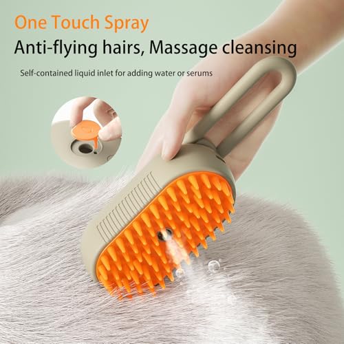 Image of Cat Steamy Brush with Rotatable Handle 3 in 1 Grooming Steamy Brush for Cats and Dogs Massage Cleaning Spray Comb for Removing Tangled and Loose Hair (Coffee)