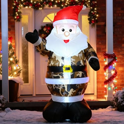 Ycolnaefllr 122 cm Aufblasbarer Weihnachtsmann im Tarnung-Design mit...