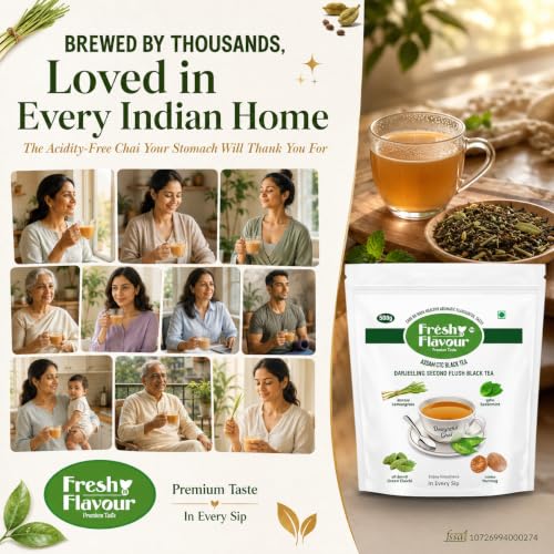 Image of Fresh n Flavour Delightful Chai Patti 500g | Premium Assam CTC + Darjeeling Second Flush Black Tea Blend | Natural Lemongrass Cardamom Spearmint Nutmeg | Morning Kadak Office Milk Tea