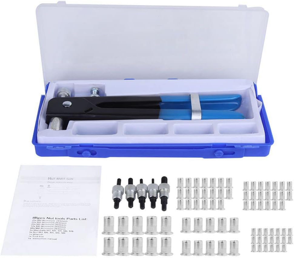 Rivet Nut,Rivet Nuts 86pcs/Set Hand Riveter Nut Rivet Kit M3-M8 Rivet Nuts Nail Threaded Nut Rive Tool Household DIY Repair Tools(6pcs)