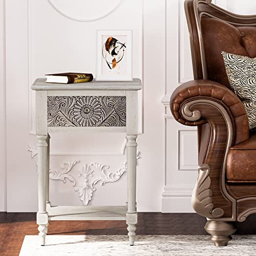 Hompus End Table With Drawer And Shelf, Vintage Nightstand With Pattern Drawer, Wood Grain Bedside Table, Modern Side Table Small Accent Table For Living Room, Bedroom, Light Grew #TOP5