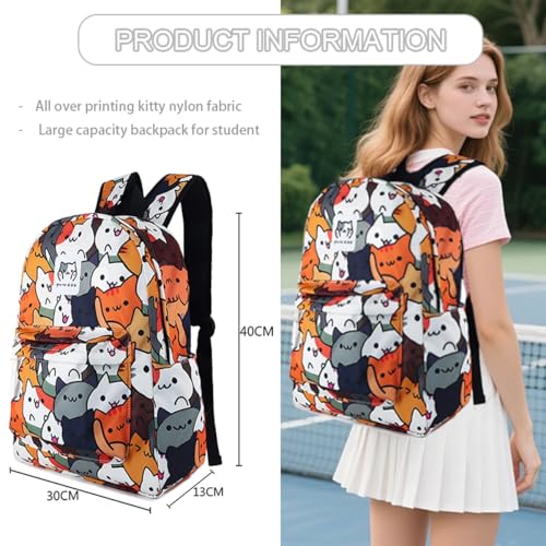 Cartoon 15.6 in Laptop Backpack All Over Print Cute Cat 16L Travel Backpack Casual Nylon Kitty Daypack Lolita Shoulder Bag Overnight Bag2