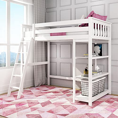 Max & Lily Hochbett mit Bücherregal für Kinder, aus neuseeländischem Kiefernholz, inklusive Lattenrost, 90x200cm-Bettgestell, für Jungen und Mädchen, weiß Cover