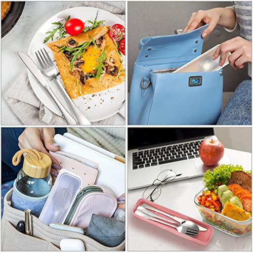 4Pack Portable Stainless Steel Utensil Set With Case Travel Reusable Silverware Flatware Camping Cutlery Include Fork Spoon Knife With Case For Office School Dishwasher Safe (Blue, Beige, Green, Pink) #TOP5