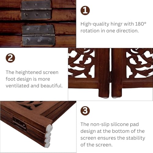 Image of Foldable Wooden Dog Gate with 4 Panels | Freestanding Pet Safety Barrier for Dogs & Puppies | Indoor Fence for Doorway, Stairs & Hallway | Portable Pet Gate (Brown)