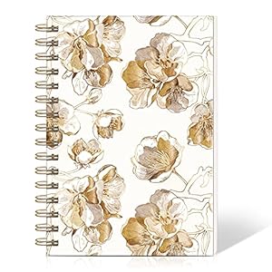daolen Lined Hardcover Spiral Journal Notebook [ Cute Blooming Floral ] [A5] [100gsm] [Ruled] Premium Thick Paper – Gold