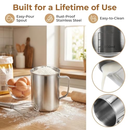 Vaso medidor grande de acero inoxidable 1000 ml miniatura 5