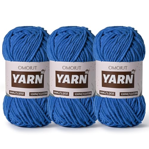 Image of 3 Packs Plush Chenille Chunky Crochet Yarn - Baby Yarn for Crocheting Soft - Velvet Yarns Knitting for Blankets Crafts - Fluffy Amigurumi Yarns 300g / 393yd (3 Blue)
