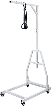 Trapeze Bar for Bed Mobility, Heavy Duty Pull Up Assist Bar with Floor Stand, 5Ft-7Ft Height Adjustable Trapeze Bar, Medical Patient Mover for Care Facilities, White
