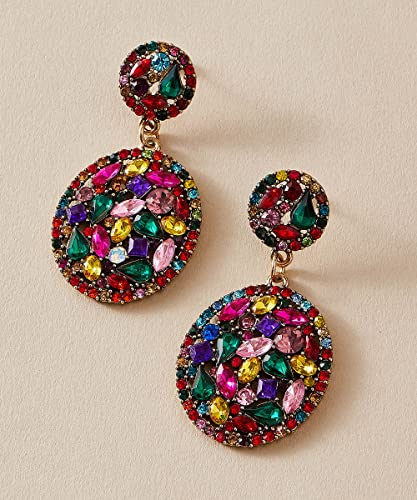 Multi-colored Crystal Drop Dangle Earrings Sparkling Rhinestone Paved Round Stud Earrings Vintage Bridal Wedding Statement Ear Jewelry for Women4