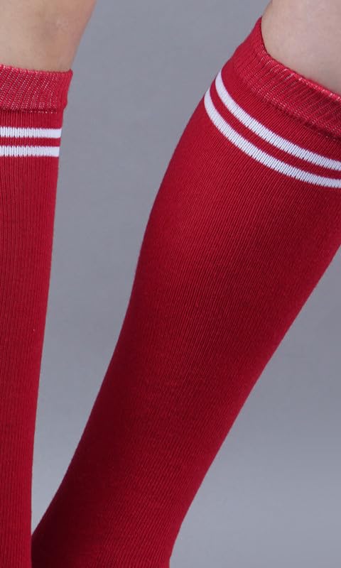 Image of WKLOUYHE Kids school socks for boys and girls,Knee Long Length soft cotton uniform Stripes socks Pack Of 06
