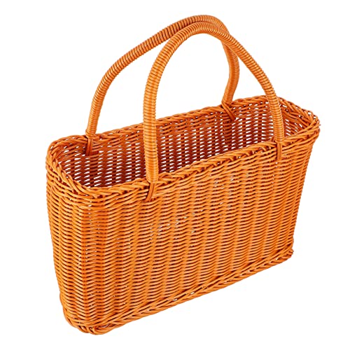 VINTORKY 1pc Rattan Basket Rattan Flower Basket Storage Basket Camping Storage Containers Basket Picnic Basket with Handles Rattan Fruit Baskets Woven Dish Lifter Manual Plastic