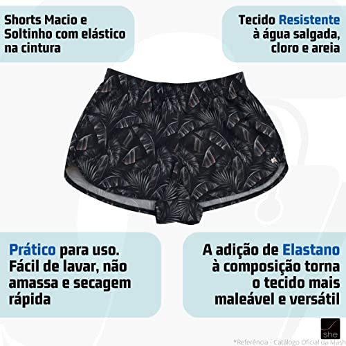 Short Curto Estampado Folhagem Contemp | Preto | G | 374.03_PT00_G