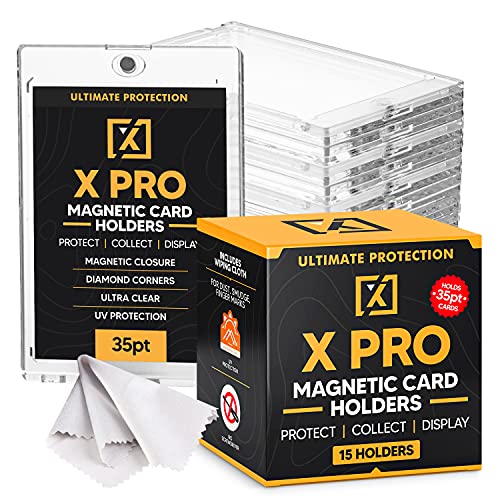 X PRO 35PT Magnetic Card Holder [15 / 25 PACK] - Cleaning Cloth Included | Trading Card Protectors, | Baseball Card Protectors | Pokemon Card Protector | Sports Card Protectors | Sports Card Hard Case