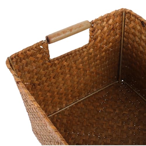 SHOWERORO Panier Tissé avec Poignées Jonc de Mer Rangement Bureau et Ménage Modèle Moyen Stockage Magazines Jouets Fruits Snacks Woven Storage Basket With Handle – vue 3