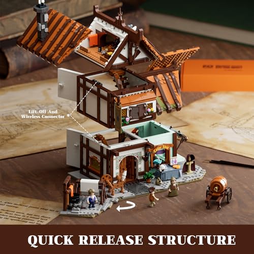 funwhole medieval tailor shop lighting building bricks set - middle ages city town tailoring studio multi-form modular collection kit 1994 pcs for adults amp teens