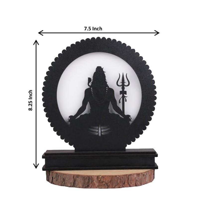Image of Lord Shiva LED Backlit Table Lamp, Spiritual Shiva Silhouette for Meditation, Touch-Activated Ambient LED Backlight, MDF Wood & Acrylic, Natural, 8.25 inch H x 7.75 inch W