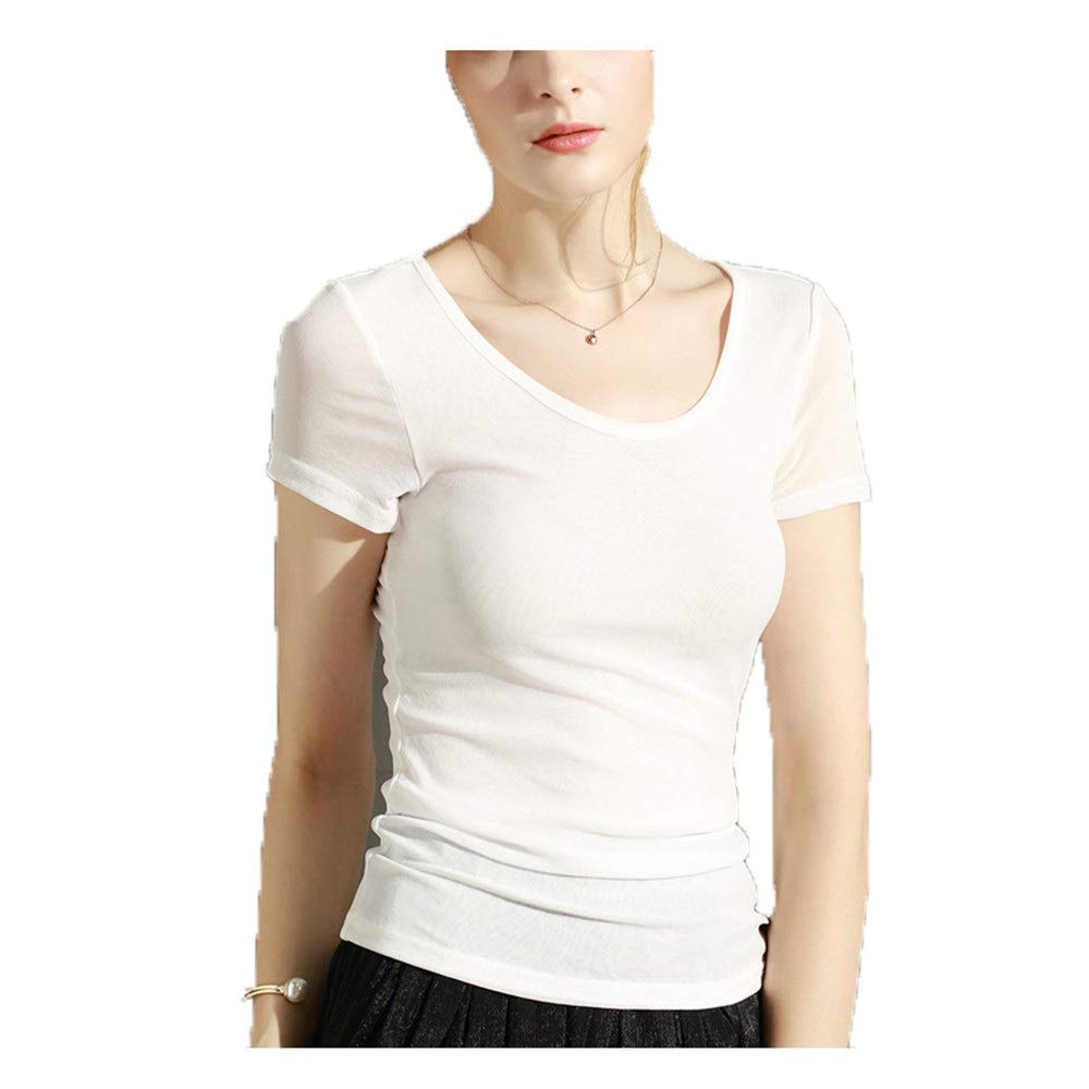 Amazon Co Jp Tシャツ レディース 女性のスクープネック半袖スリムメッシュtシャツサマーカジュアルストレッチ無地tシャツベストスポーツウェア 快適な着用感 色 白 Size L 服 ファッション小物