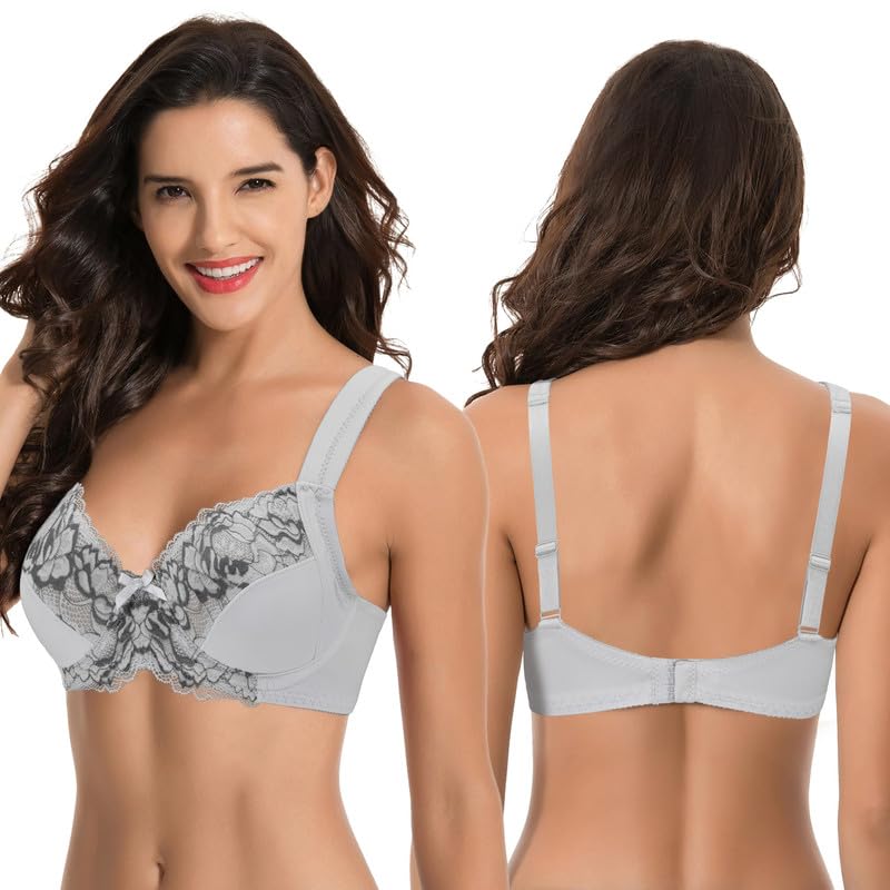 Curve Muse - Reggiseno da Donna Plus Size Unlined Underwire Lace con Cinghie Cushion