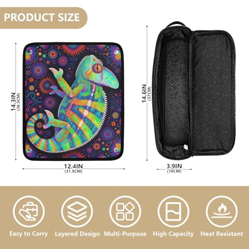 Estuche de viaje 2 en 1 para plancha rizadora con tapete resistente al calor impermeable para herramientas calientes, planchas y estilizador de cabello efecto arcoíris camaleón psicodélico miniatura 4