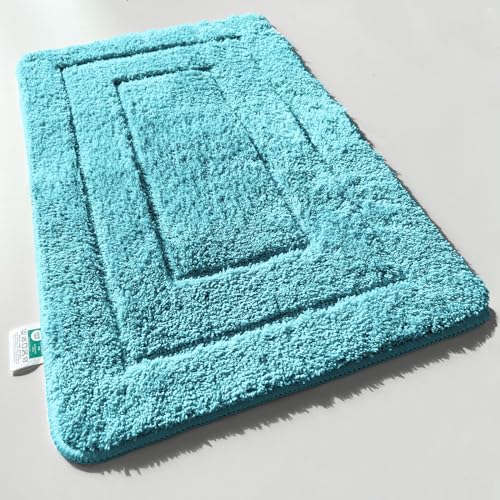 KARAT Badteppich Atlantis - extra flauschig & schnelltrocknend - Badezimmerteppich mit rutschsicherer Rückseite - Badematte Duschvorleger (Türkis, 60 x 100 cm)