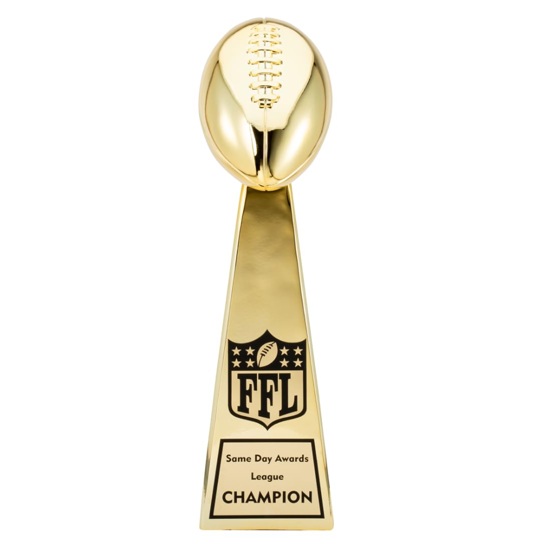 Same Day Awards Customizable Gold Chrome Fantasy Football Champion Trophy for League Fantasy League Champion and Season Championship Recognition