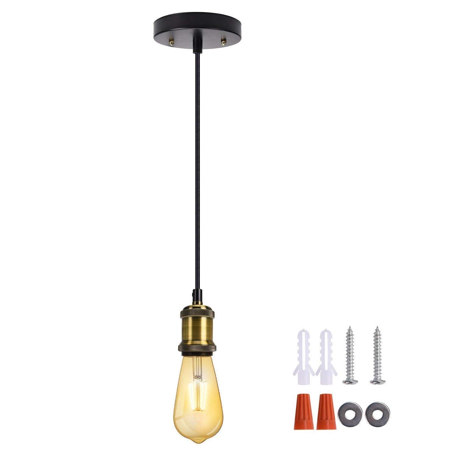 Vintage Mini Pendant Light Single Socket E26/ E27 Base Woven Fabric Cord Hanging Light Kit for Home Corridor Studio Office (Bulbs are not Included, Black)