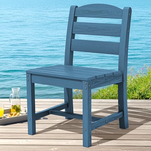Image of SERWALL Outdoor Armless Dining Chairs Set of 4, All-Weather HDPE Patio Dining Chairs with 19.7 inch Widened Seat and Curved Backrest for Backyard, Garden, Blue