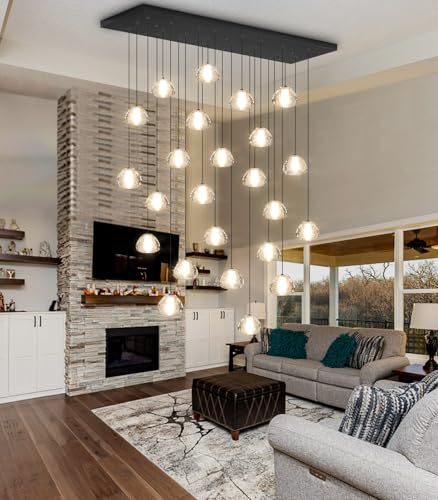 Image of 24-Lights Modern Rectangular Crystal Chandelier LED Raindrop Ceiling Pendant Light Crystal Lighting Fixture for Living Room Hotel Staircase Hallway Foyer Entryway Bedroom Black