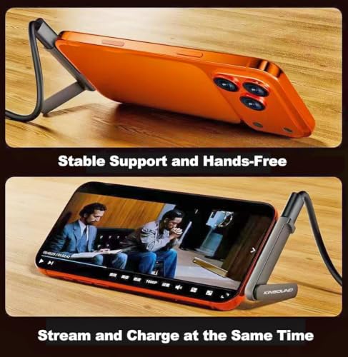 Image of Kinsound Type C to Type C Adapter with Foldable Mobile Stand, Single Sided Bracket Phone Holder, Fast Charging Metal Connector,Compatible for iPhone 15 16 17,Universal Type C Stand Converter (Orange)