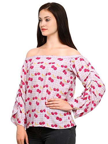 Image of Smarty Pants Women Cherry Print Off Shoulder Top (Pink)