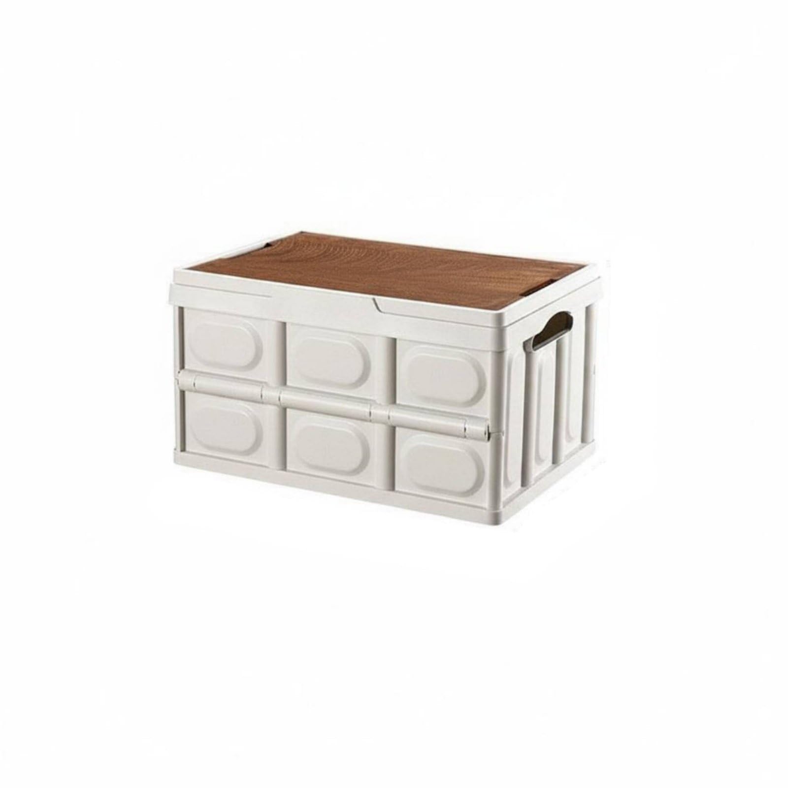 LOVIVER Cassa Pieghevole Contenitore Scatola Organizer Cestino con Coperchio Effetto Legno in PP Salvaspazio E Trasportabile per Campeggio Bagagliaio, Senza Maniglia, Con Coperchio In Legno