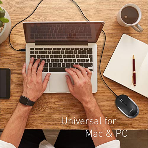 Macally USB Type C Mouse - Slim & Compact Design - USB C Mouse for MacBook Pro iMac PC etc. - Simple 3 Button & Scroll Wheel Layout with DPI Switch - Comfortable Plug & Play Apple Wired Mouse USBC